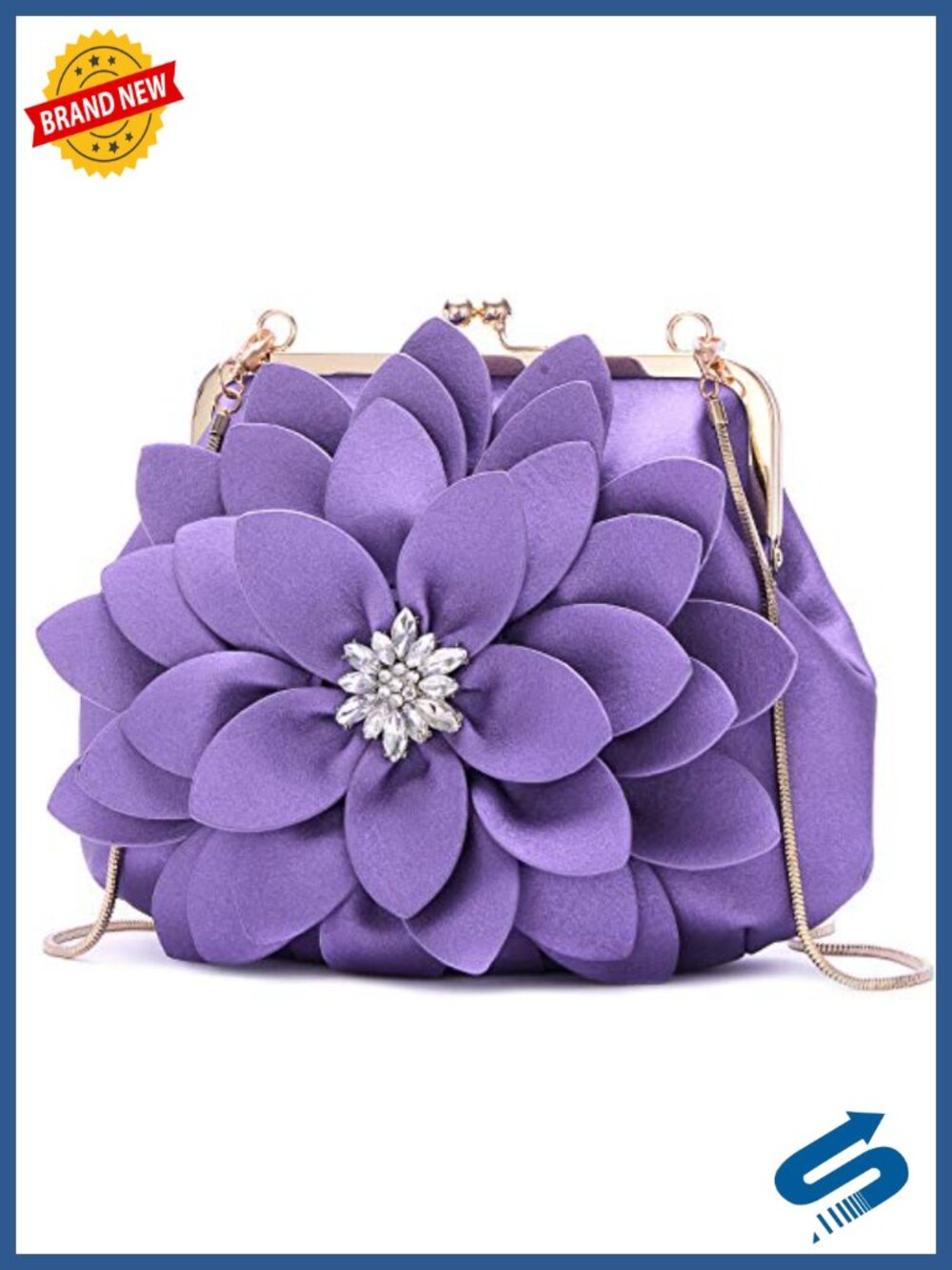 Evening Clutch Purse with Chain - Faux Leather Sparkling Wedding Party Handbag